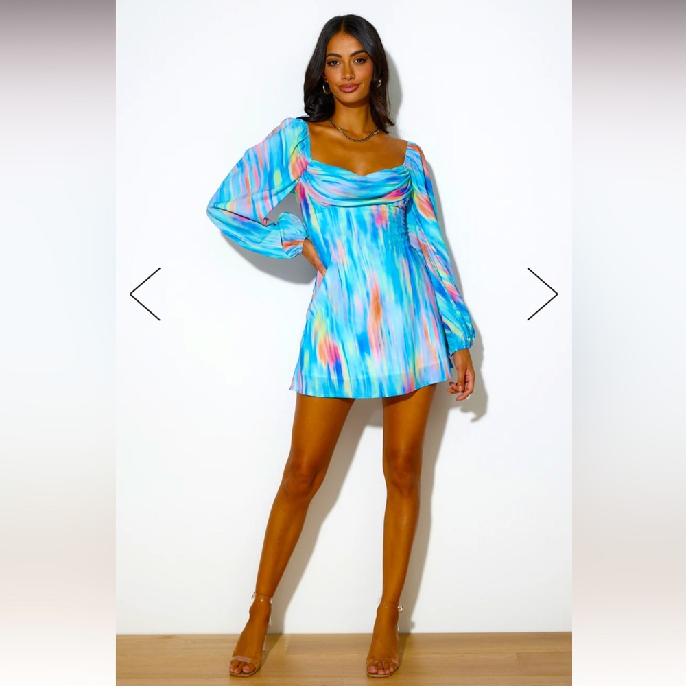 NEW Hello Molly Hot Like Lava Mini Dress Cowl Neckline Long Sleeve Flowy Dress
